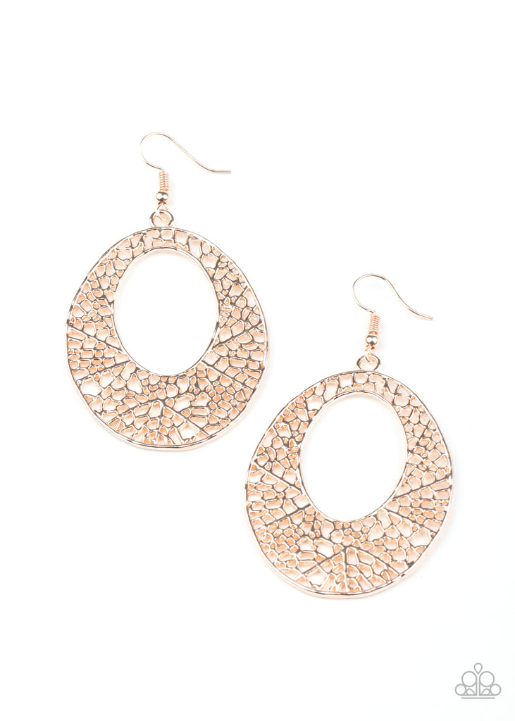 Serenely Shattered - Rose Gold Filigree Earrings - Paparazzi