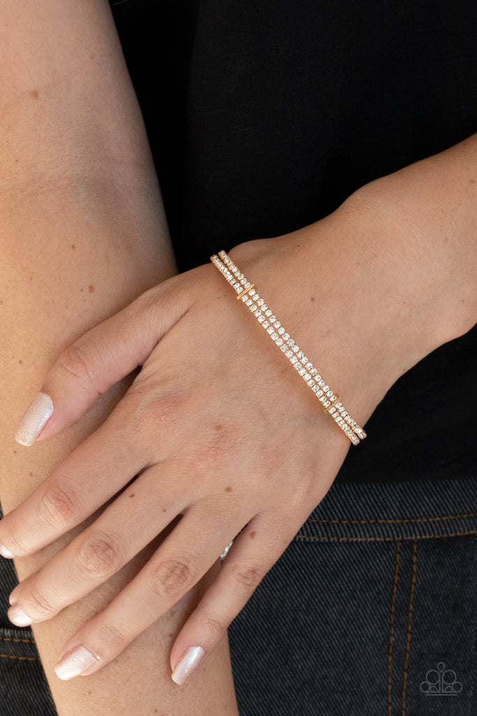 Standout Opulence - Gold & White Rhinestone Bracelet - Chic Jewelry Boutique