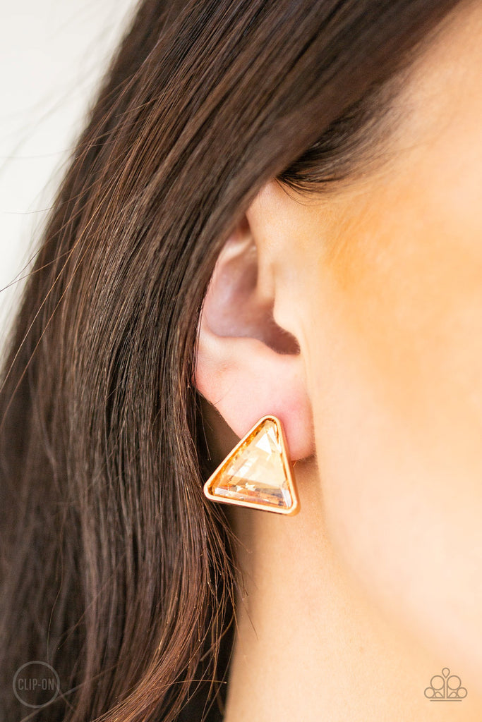 Timeless In Triangles - Gold Clip-On Earrings - Paparazzi Accessories - Chic Jewelry Boutique by Andrea