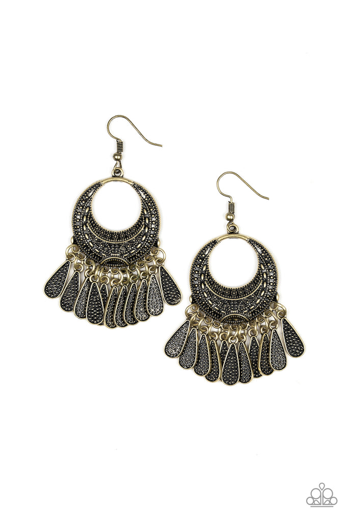 Mesa Majesty - Brass Tribal Teardrop Earrings - Paparazzi Accessories - Chic Jewelry Boutique by Andrea