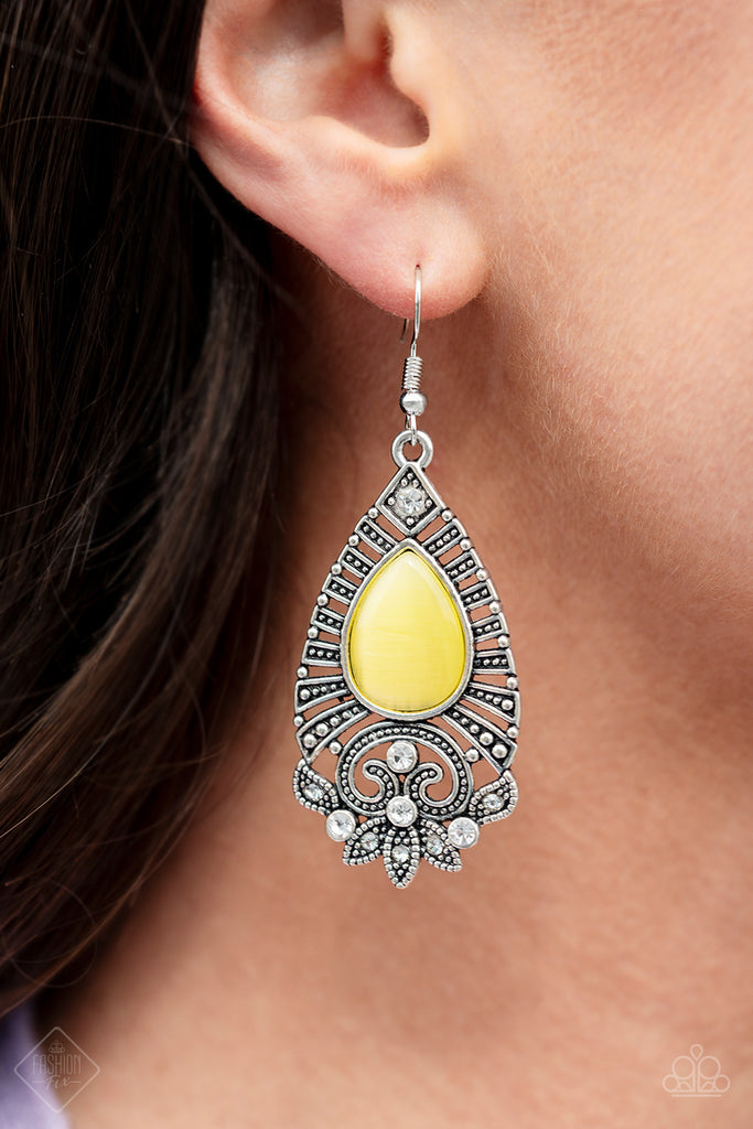 Majestically Malibu - Yellow Earrings - Cats Eye Jewelry Paparazzi jewelry image