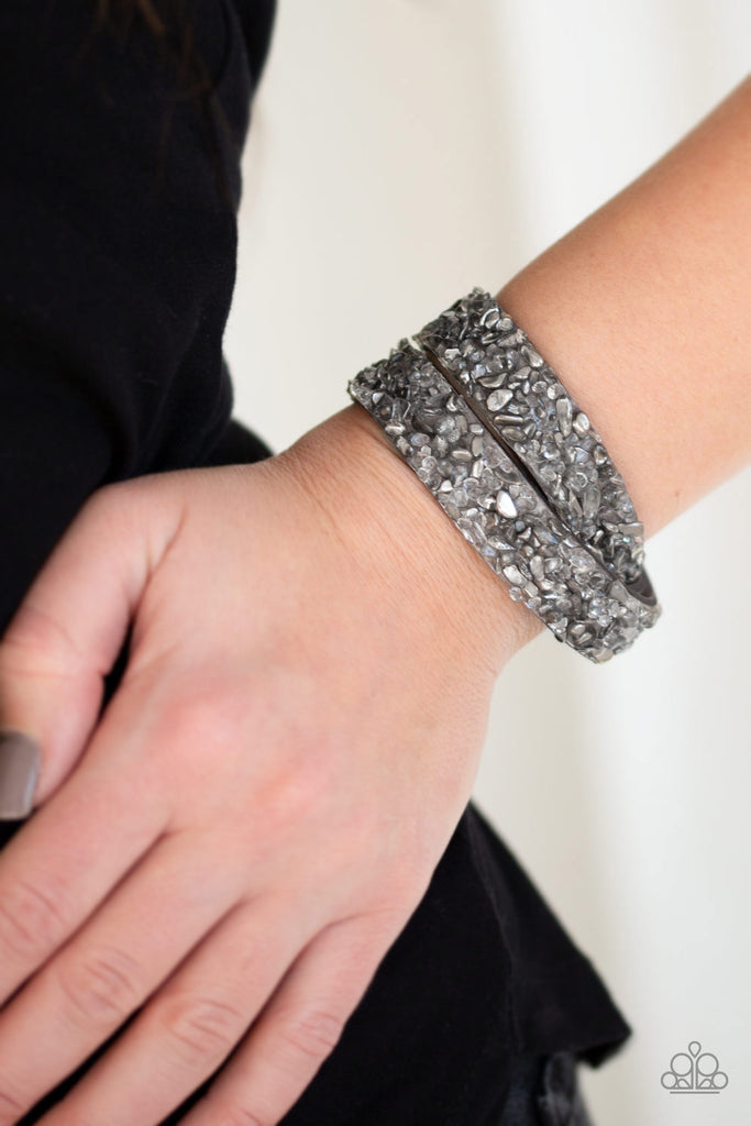CRUSH Hour - Silver and Crushed Rock Rhinestone Double Wrap Bracelet - Paparazzi Accessories - Chic Jewelry Boutique by Andrea