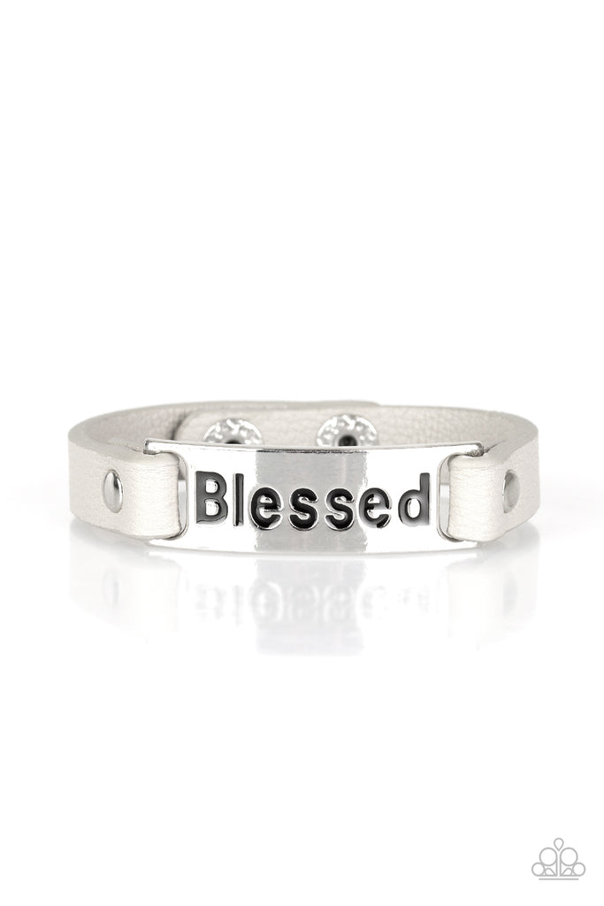 Count Your Blessings - Silver & Gray Leather Inspirational Bracelet - Paparazzi Accessories - Chic Jewelry Boutique by Andrea