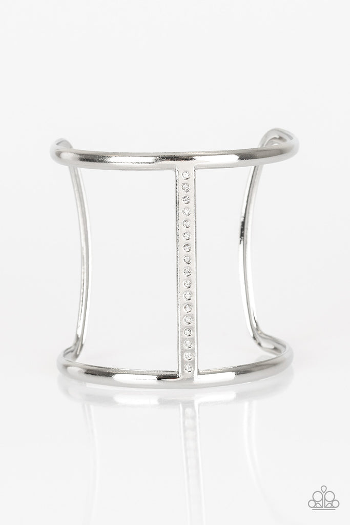 Diamond Deity - White Rhinestone & Silver Cuff Bracelet - Paparazzi Accessories - Chic Jewelry Boutique by Andrea