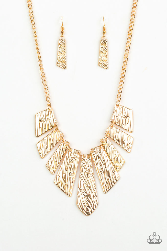 Texture Tigress - Gold Necklace & Earring Set - Paparazzi Accessories - Chic Jewelry Boutique by Andrea