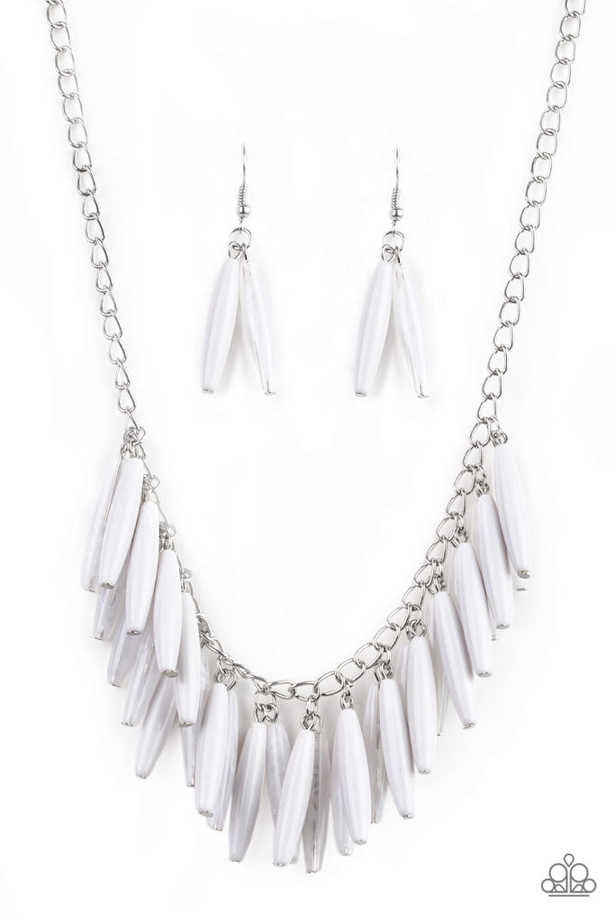 Full Of Flavor - White Bead Fringe Necklace & Earring Set - Paparazzi Accessories - Chic Jewelry Boutique by Andrea