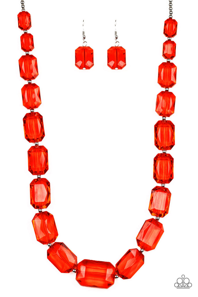 ICE Versa - Red Acrylic Necklace & Earring Set - Paparazzi Accessories - Chic Jewelry Boutique by Andrea