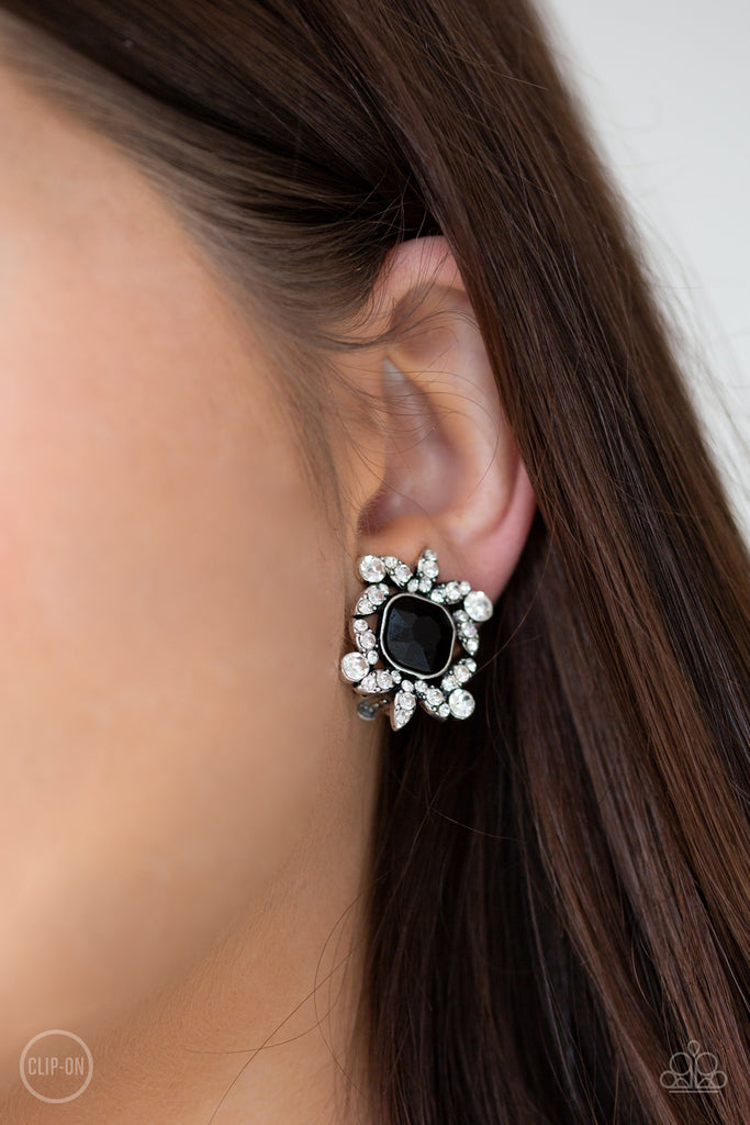 First-Rate Famous - Black & White Rhinestone Earrings - Paparazzi