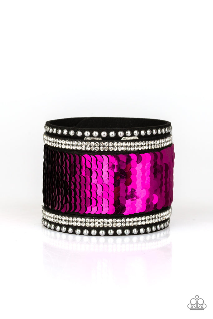 MERMAIDS Have More Fun - Pink & Black Sequin Bracelet - Paparazzi Accessories - Chic Jewelry Boutique by Andrea
