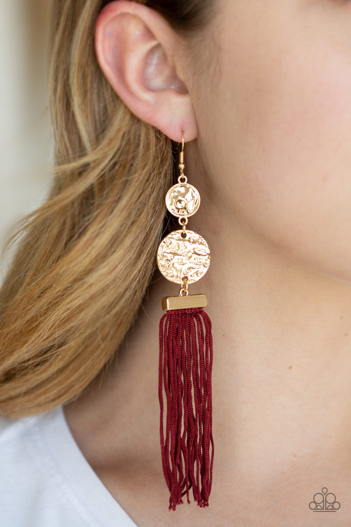 Lotus Gardens - Biking Red & Gold Fringe Earrings - Paparazzi Accessories - Chic Jewelry Boutique by Andrea