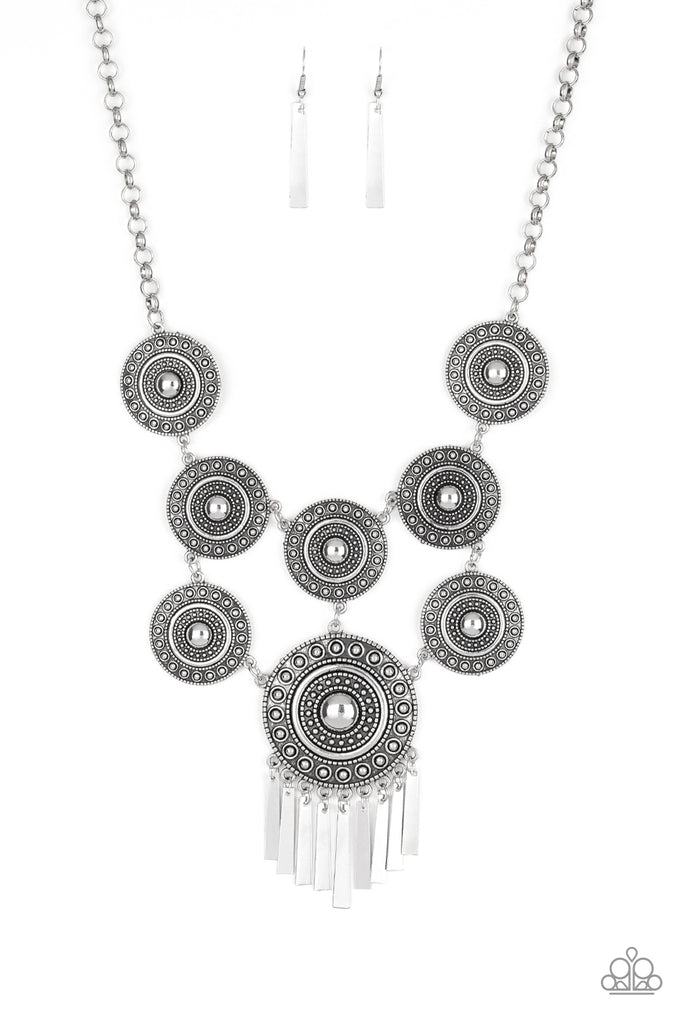 Modern Medalist - Silver Tribal Necklace & Earring Set - 2019 Convention Collection - Paparazzi Accessories - Chic Jewelry Boutique by Andrea