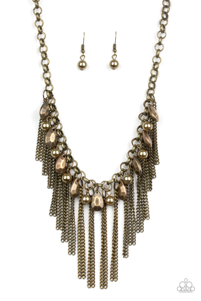 Industrial Intensity - Brass Necklace & Earring Set - Paparazzi Accessories - Chic Jewelry Boutique by Andrea