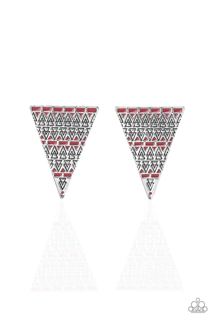 Terra Tricolor - Red Triangle Tribal Earrings - Paparazzi Accessories - Chic Jewelry Boutique by Andrea