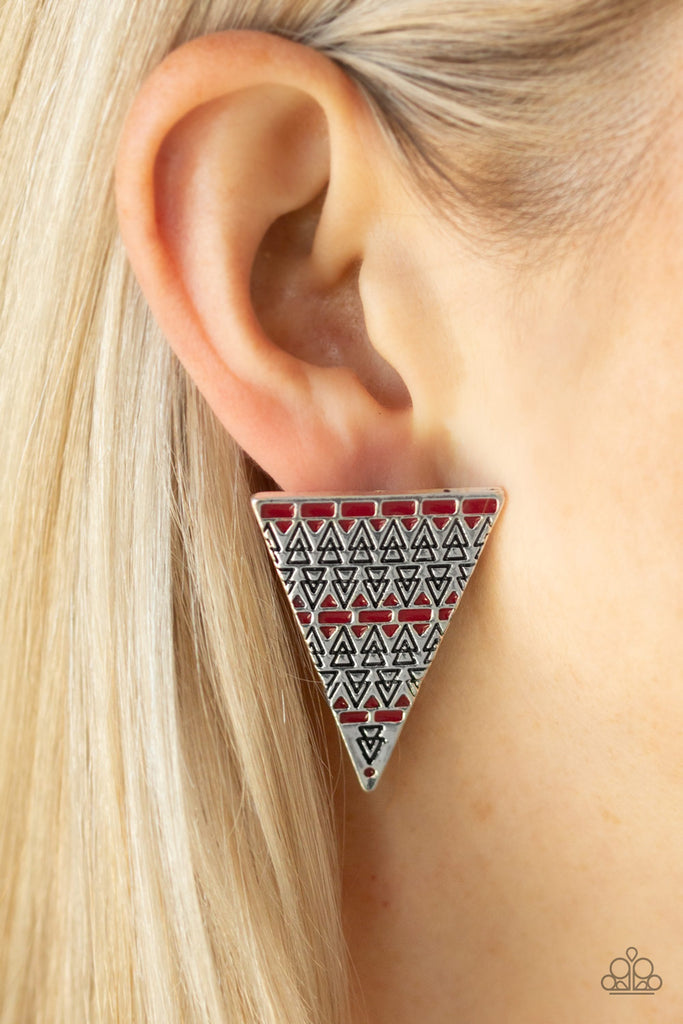 Terra Tricolor - Red Triangle Tribal Earrings - Paparazzi Accessories - Chic Jewelry Boutique by Andrea