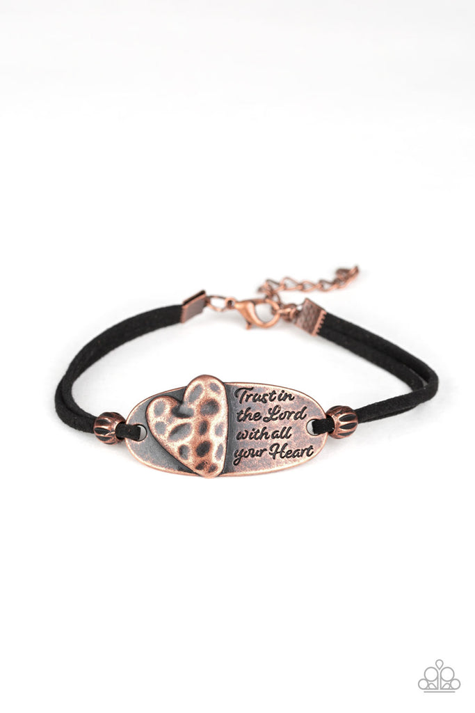 A Full Heart - Copper & Suede Inspirational Bracelet - Paparazzi Accessories