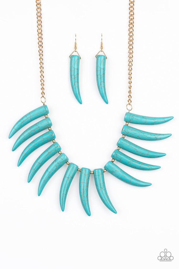 Tusk Tundra - Blue Turquoise & Gold Necklace - August Life Of The Party - Paparazzi