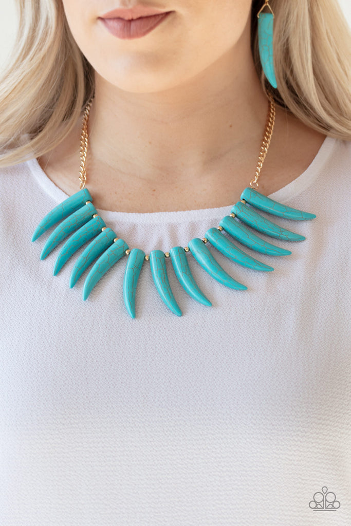 Tusk Tundra - Blue Turquoise & Gold Necklace - August Life Of The Party - Paparazzi