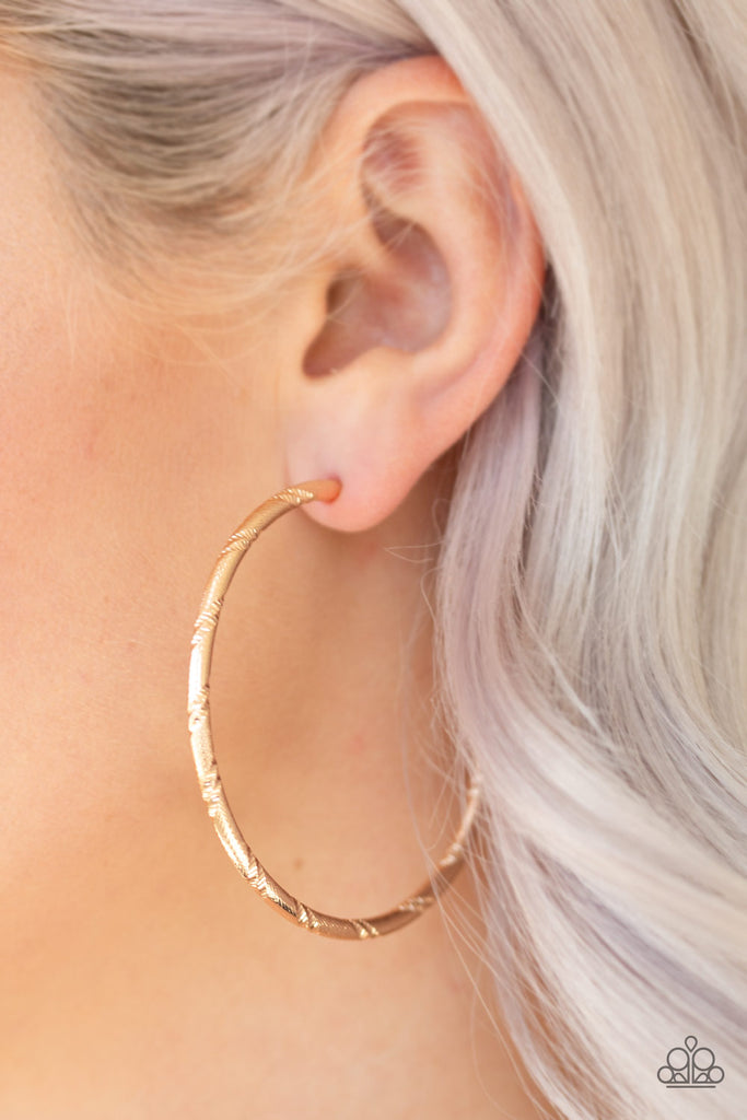 A Double Take - Gold Diamond Cut Hoop Earrings - Paparazzi