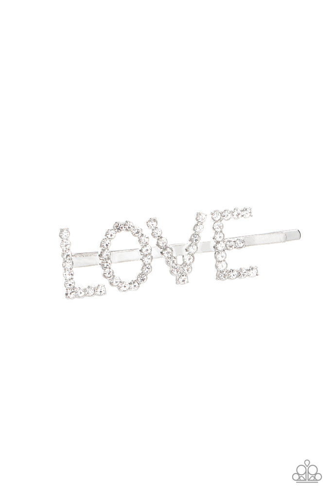 All You Need Is Love - White Rhinestone Hair Clip - Paparazzi