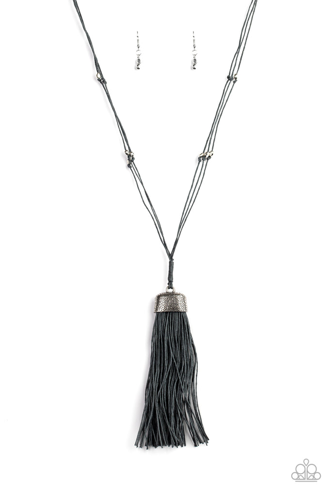 Brush It Off - Silver Gray Cord Tassel Necklace - Paparazzi