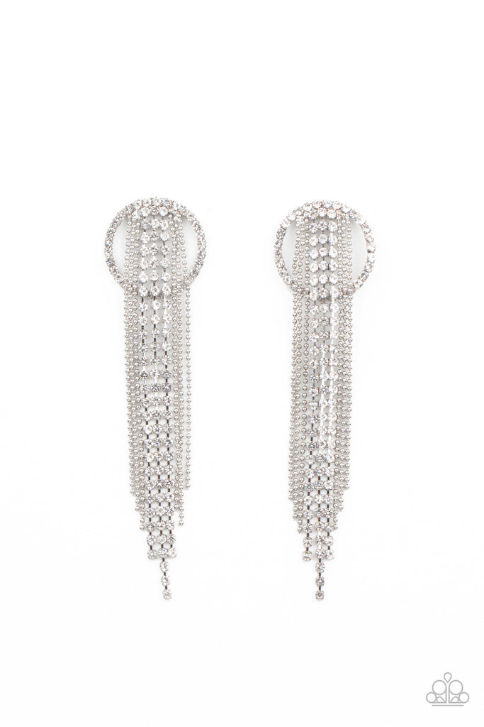 Dazzle by Default - White Rhinestone Earrings - January 2021 Life Of The Party - Paparazzi