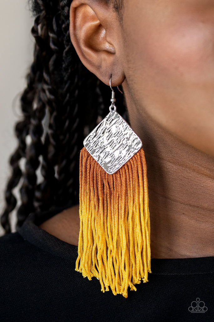DIP The Scales - Yellow To Brown Fringe Earrings - Paparazzi