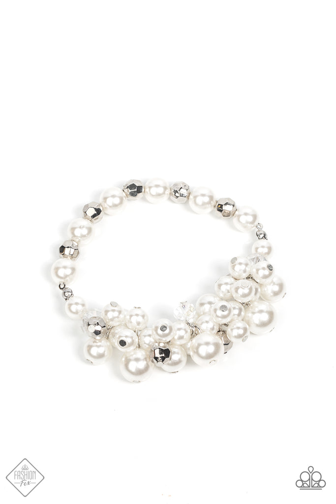 Elegantly Exaggerated - White Pearl Bracelet - January 2022 Fashion Fix - Paparazzi