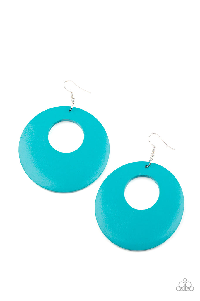 Island Hop - Blue Wood Hoop Earrings - Paparazzi