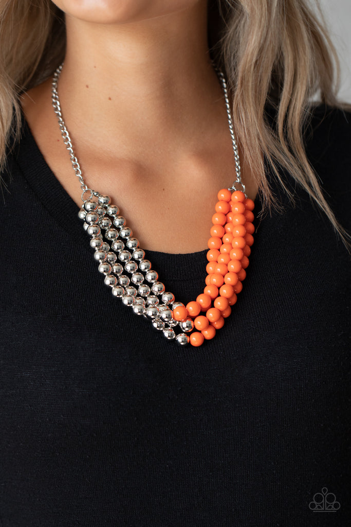 Layer After Layer - Orange & Silver Necklace - Paparazzi
