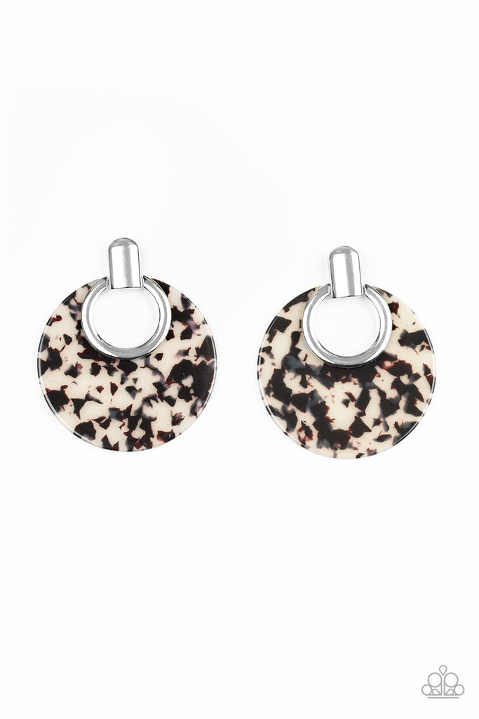 Metro Zoo - White Speckled Acrylic Earrings - Paparazzi
