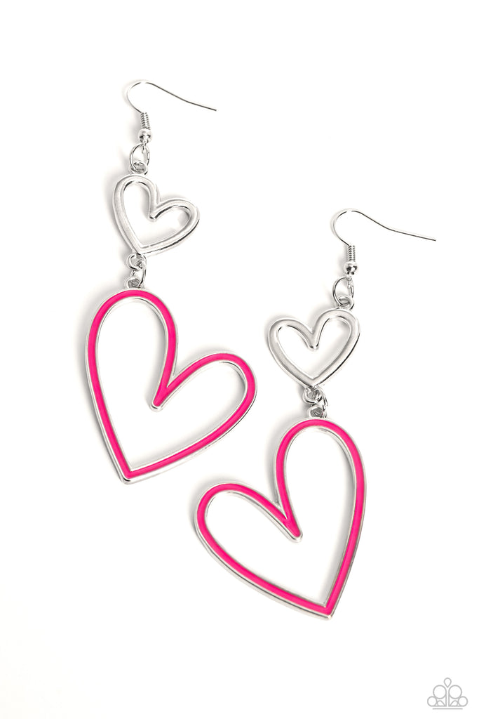 Pristine Pizzazz - Pink Heart Earrings - Chic Jewelry Boutique