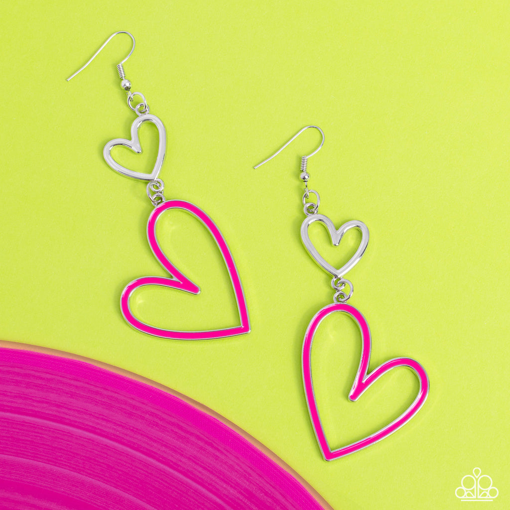Pristine Pizzazz - Pink Heart Earrings - Chic Jewelry Boutique
