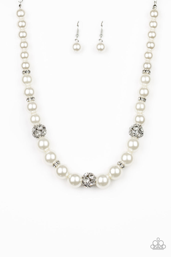 Rich Girl Refinement - White Pearl & Rhinestone Necklace - Paparazzi