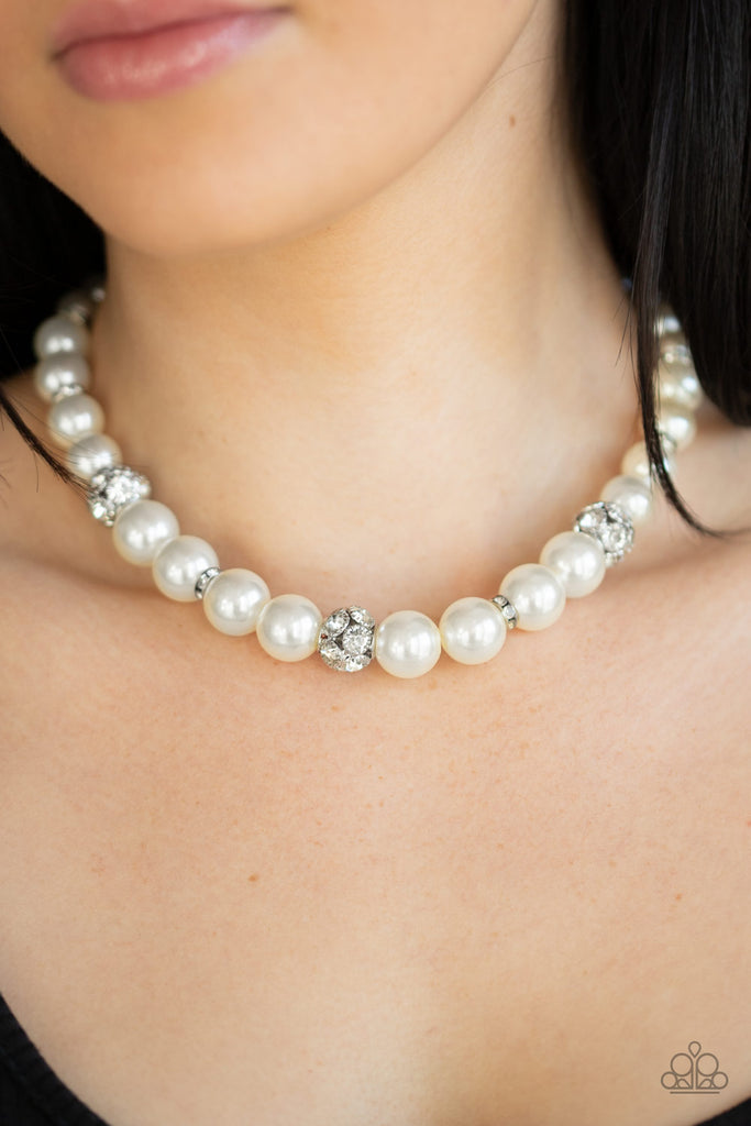 Rich Girl Refinement - White Pearl & Rhinestone Necklace - Paparazzi