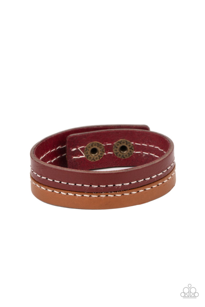 Simply Safari - Brown & Red Leather Bracelet - Paparazzi