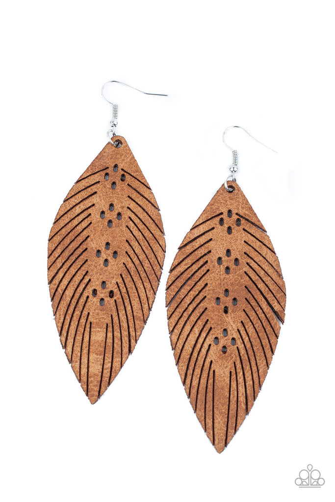 Wherever The Wind Takes Me - Brown Leather Earrings - Paparazzi