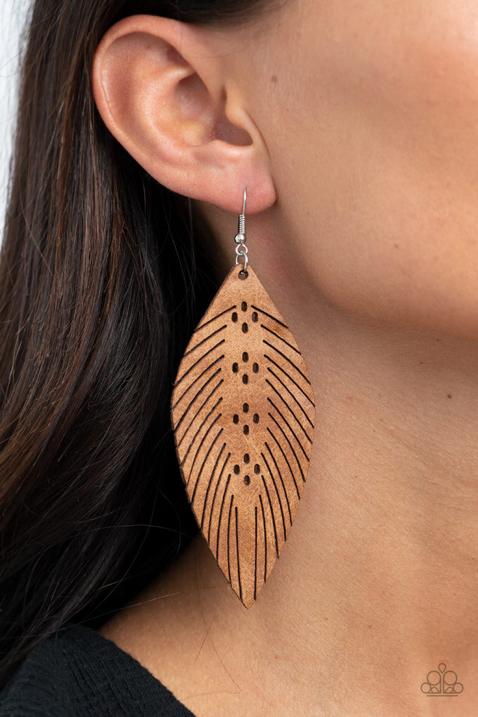 Wherever The Wind Takes Me - Brown Leather Earrings - Paparazzi