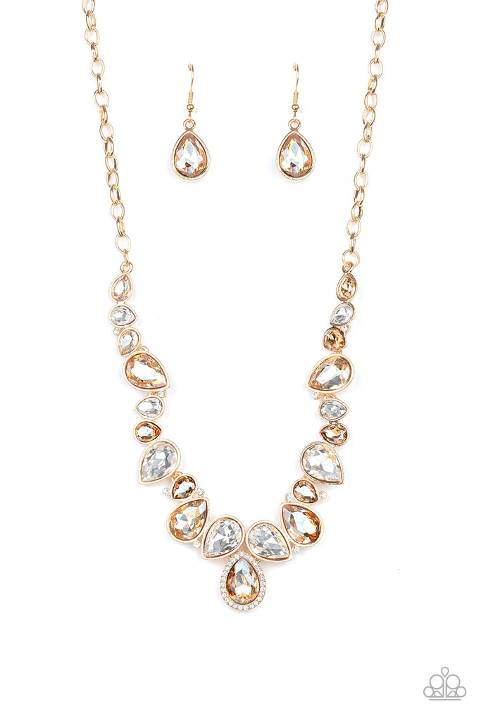 Dont Let The DIOR Hit You! - Gold Teardrop Rhinestone Necklace - Paparazzi