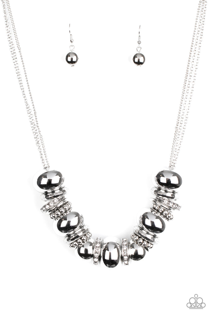 Only The Brave - White Rhinestone, Studded & Hammered Necklace - Paparazzi