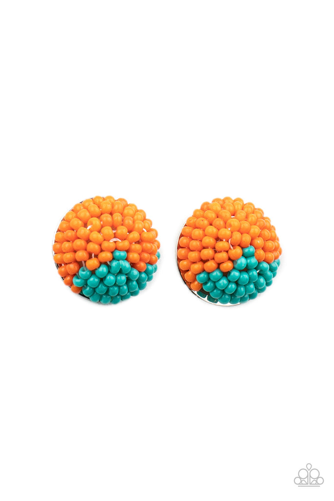 As Happy As Can BEAD - Orange & Blue Seed Bead Earrings - Paparazzi