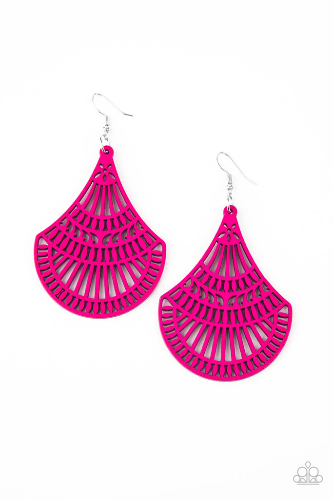 Tropical Tempest - Pink Peacock Wood Earrings - Paparazzi