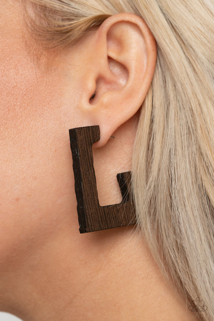 The Girl Next OUTDOOR - Brown Wood Earrings - Paparazzi