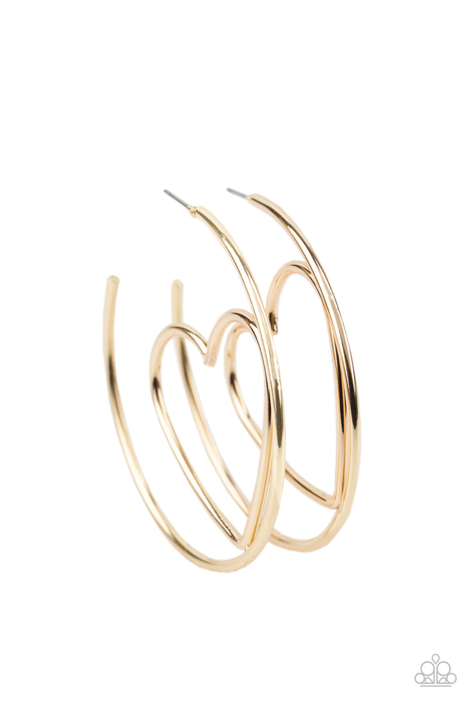 Love At First BRIGHT - Gold Heart Hoop Earrings - Paparazzi
