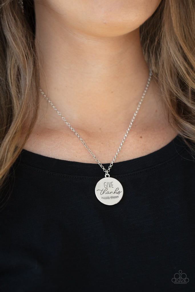 Give Thanks - Silver Inspirational Necklace - Paparazzi