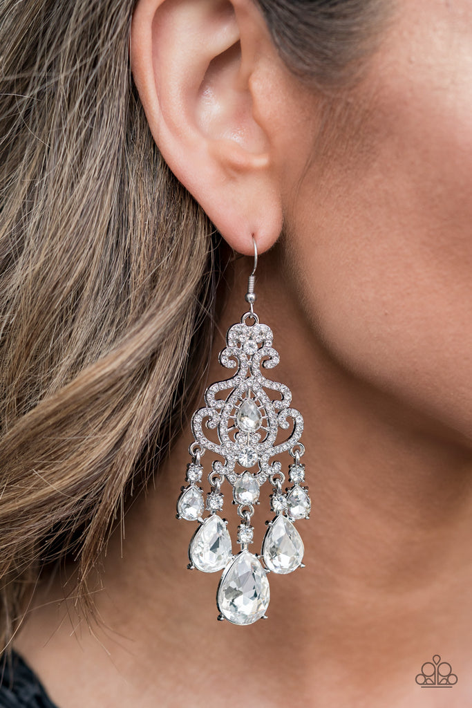 Queen Of All Things Sparkly - White Rhinestone Earrings - Paparazzi