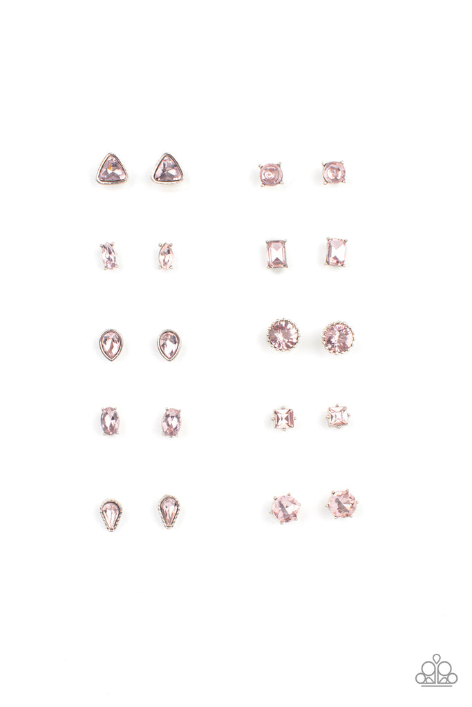 Starlet Shimmer - Pink Rhinestone Shape Earrings - Paparazzi