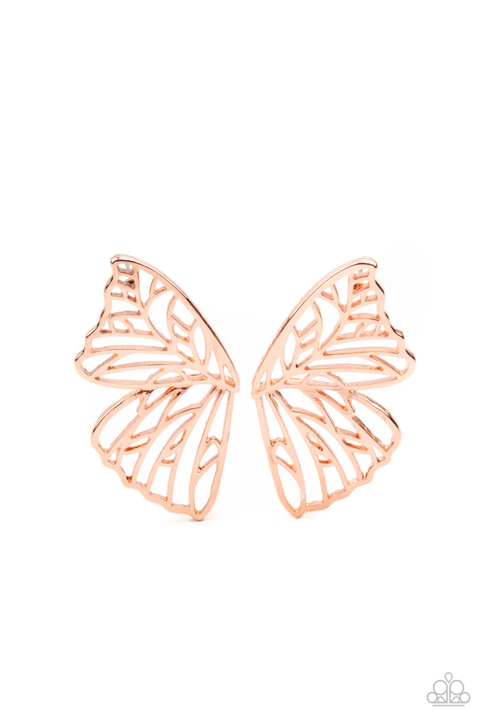 Butterfly Frills - Copper Butterfly Earrings - Paparazzi