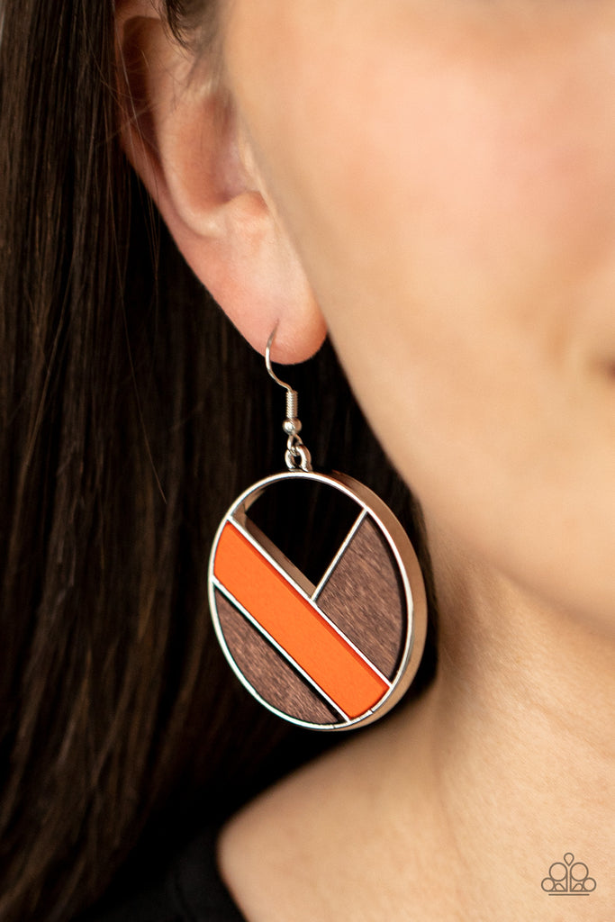 Dont Be MODest - Orange & Brown Wood Earrings - Paparazzi