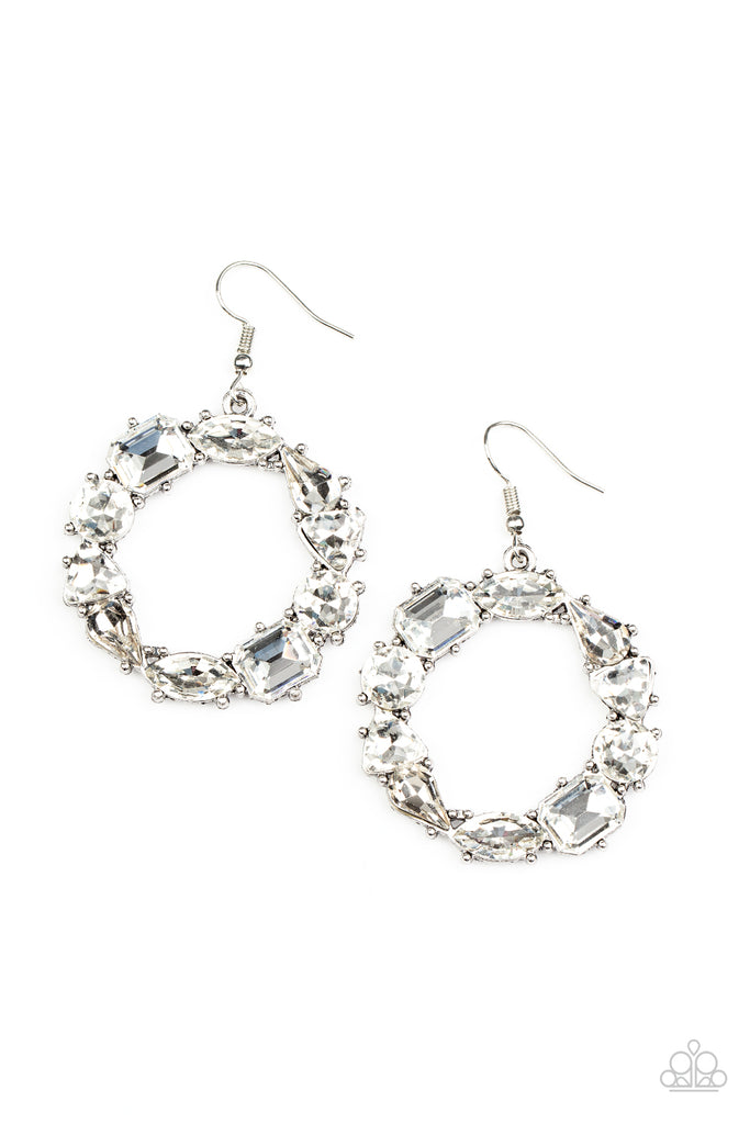 GLOWING in Circles - White Rhinestone Earrings - Paparazzi