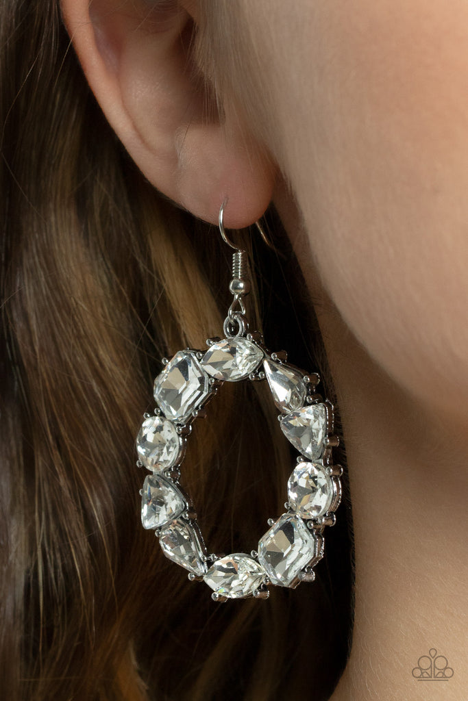 GLOWING in Circles - White Rhinestone Earrings - Paparazzi